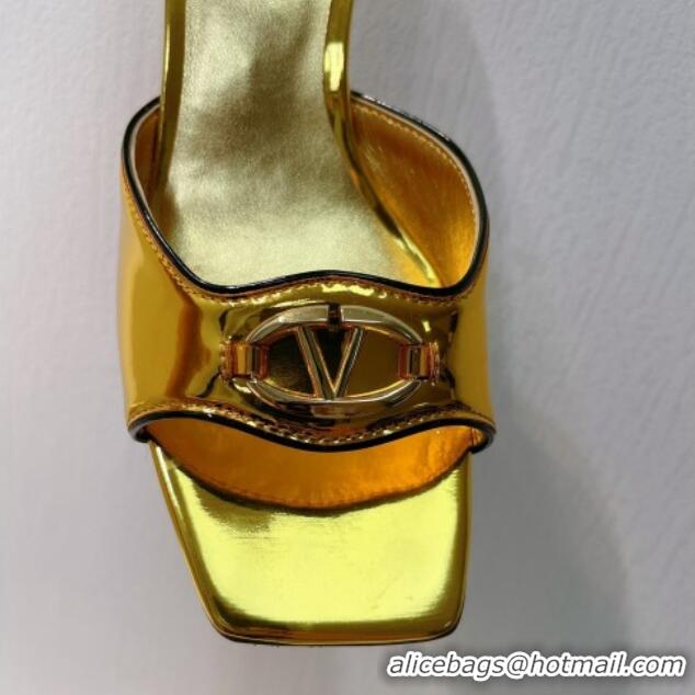 Top Grade Valentino The Bold Edition VLogo Heel Slides Sandal in Patent Calfskin Gold 612022