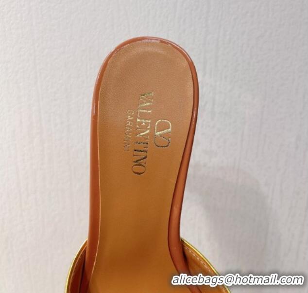 Good Quality Valentino The Bold Edition VLogo Heel Slides Sandal in Patent Calfskin Nude 612023