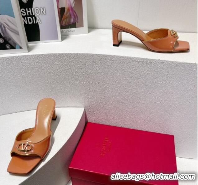 Good Quality Valentino The Bold Edition VLogo Heel Slides Sandal in Patent Calfskin Nude 612023