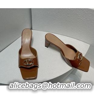 Purchase Valentino The Bold Edition VLogo Heel Slides Sandal in Patent Calfskin Brown 612024