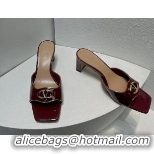 Pretty Style Valentino The Bold Edition VLogo Heel Slides Sandal in Patent Calfskin Burgundy 612025