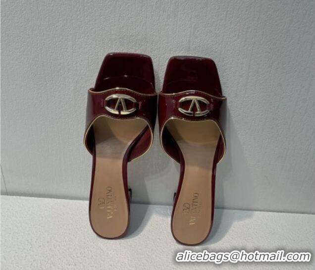 Pretty Style Valentino The Bold Edition VLogo Heel Slides Sandal in Patent Calfskin Burgundy 612025