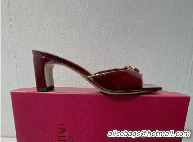 Pretty Style Valentino The Bold Edition VLogo Heel Slides Sandal in Patent Calfskin Burgundy 612025