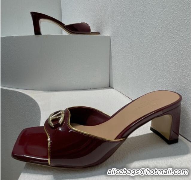 Pretty Style Valentino The Bold Edition VLogo Heel Slides Sandal in Patent Calfskin Burgundy 612025