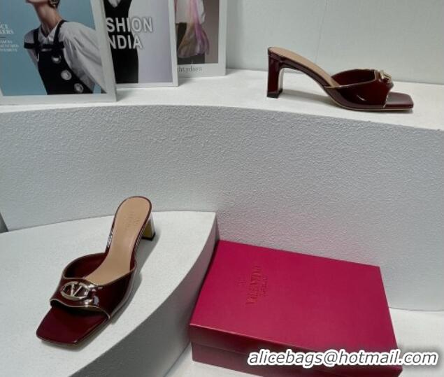 Pretty Style Valentino The Bold Edition VLogo Heel Slides Sandal in Patent Calfskin Burgundy 612025