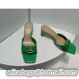 Best Product Valentino The Bold Edition VLogo Heel Slides Sandal in Patent Calfskin Green 612026