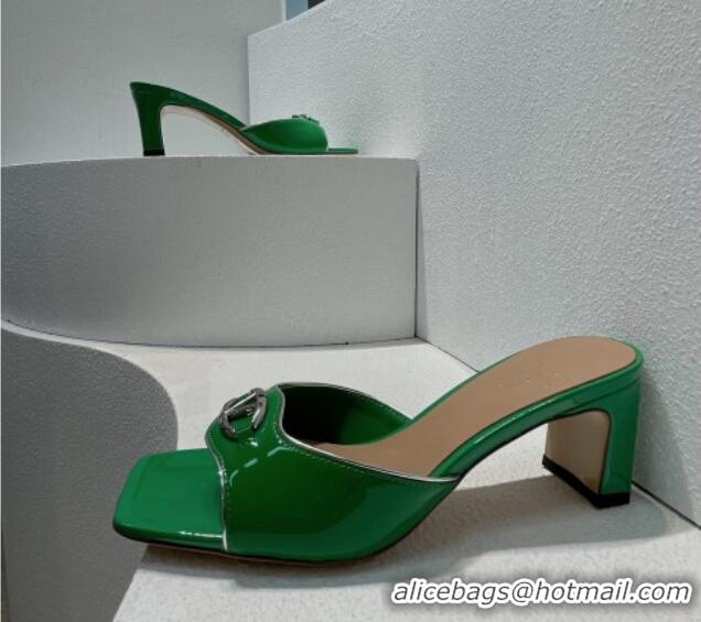 Best Product Valentino The Bold Edition VLogo Heel Slides Sandal in Patent Calfskin Green 612026