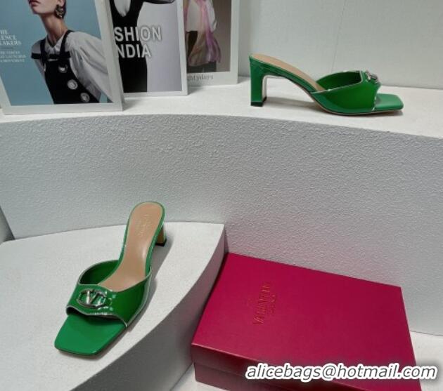 Best Product Valentino The Bold Edition VLogo Heel Slides Sandal in Patent Calfskin Green 612026