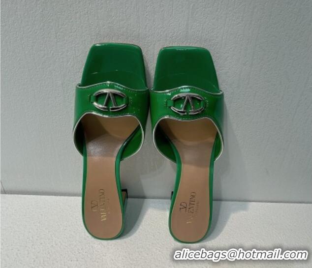 Best Product Valentino The Bold Edition VLogo Heel Slides Sandal in Patent Calfskin Green 612026