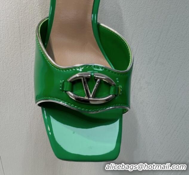 Best Product Valentino The Bold Edition VLogo Heel Slides Sandal in Patent Calfskin Green 612026