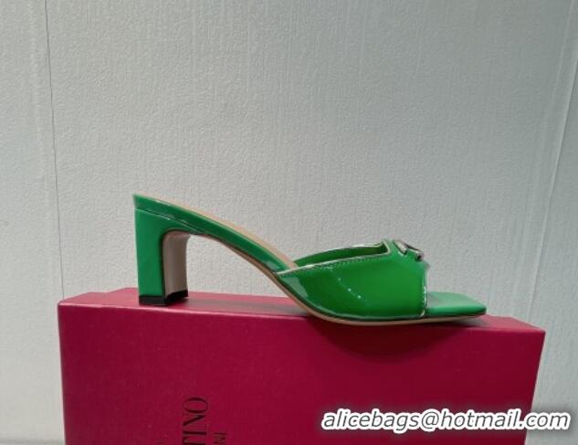 Best Product Valentino The Bold Edition VLogo Heel Slides Sandal in Patent Calfskin Green 612026