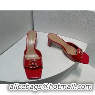 Trendy Design Valentino The Bold Edition VLogo Heel Slides Sandal in Patent Calfskin Red 612027