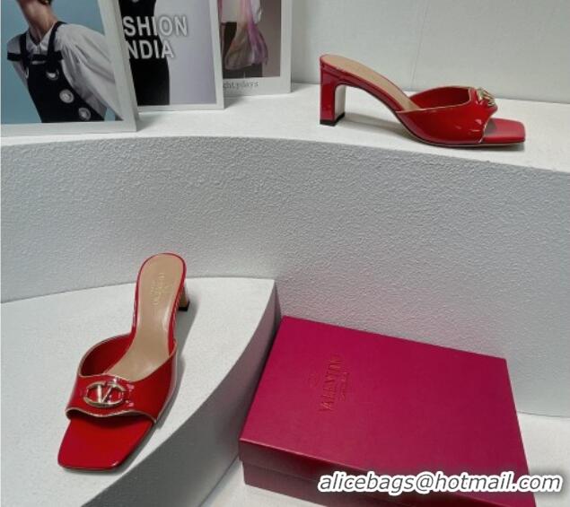 Trendy Design Valentino The Bold Edition VLogo Heel Slides Sandal in Patent Calfskin Red 612027