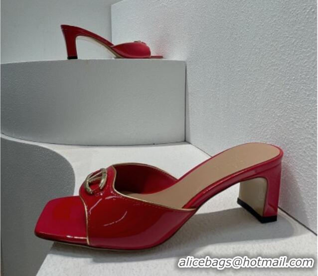 Trendy Design Valentino The Bold Edition VLogo Heel Slides Sandal in Patent Calfskin Red 612027