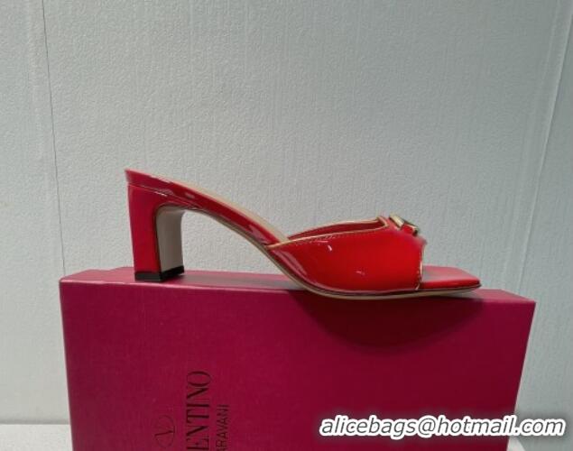 Trendy Design Valentino The Bold Edition VLogo Heel Slides Sandal in Patent Calfskin Red 612027