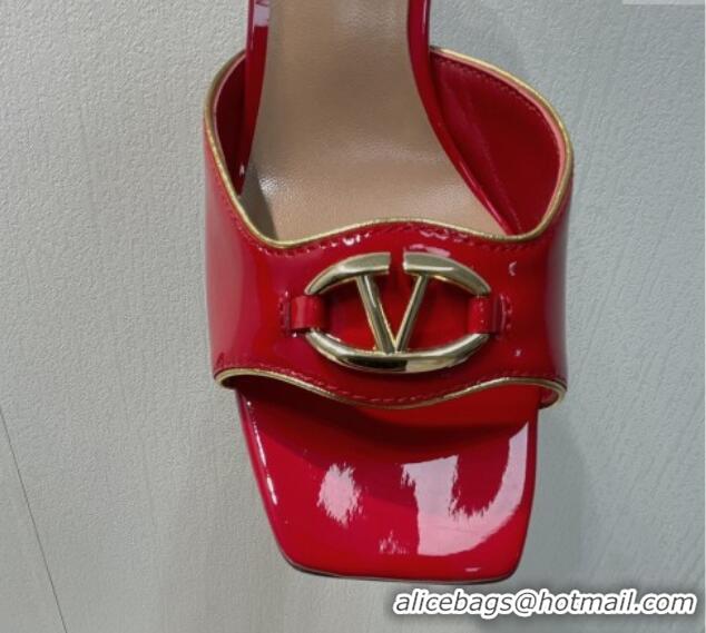 Trendy Design Valentino The Bold Edition VLogo Heel Slides Sandal in Patent Calfskin Red 612027