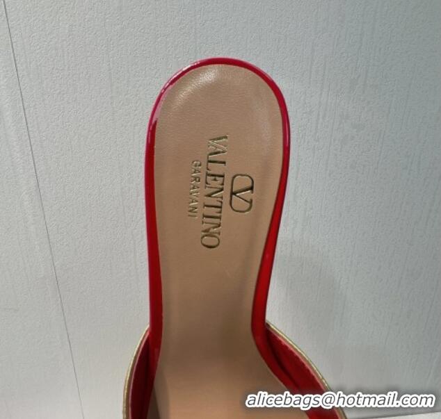 Trendy Design Valentino The Bold Edition VLogo Heel Slides Sandal in Patent Calfskin Red 612027