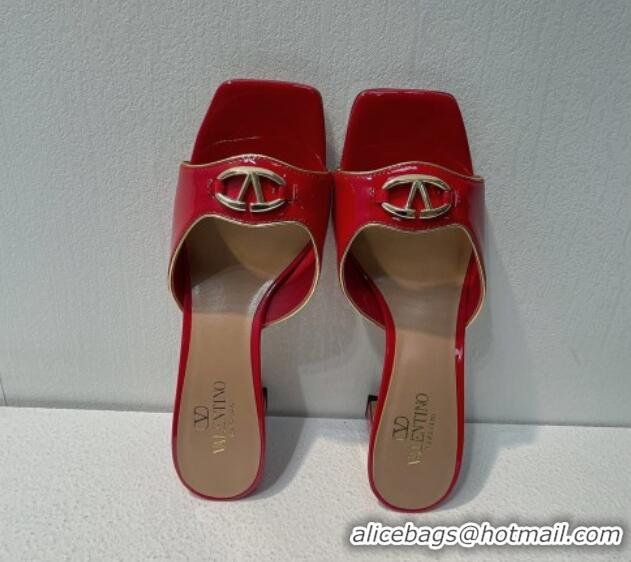 Trendy Design Valentino The Bold Edition VLogo Heel Slides Sandal in Patent Calfskin Red 612027