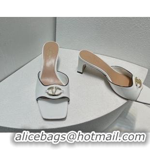 Luxury Valentino The Bold Edition VLogo Heel Slides Sandal in Patent Calfskin White 612028