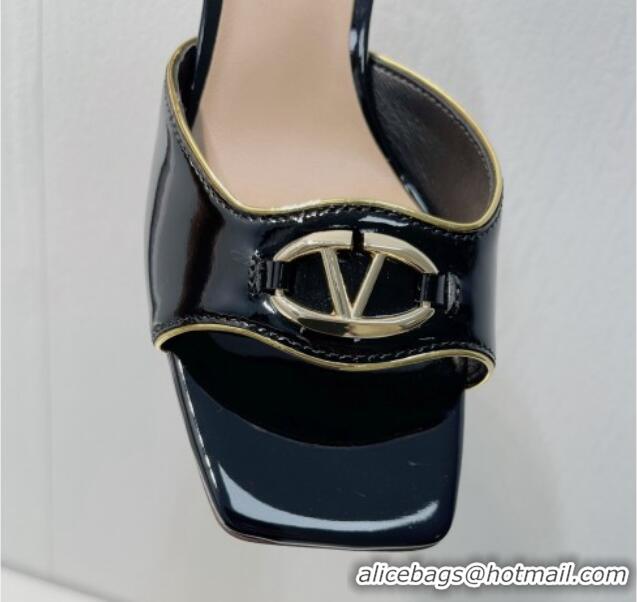 Charming Valentino The Bold Edition VLogo Heel Slides Sandal in Patent Calfskin Black 612029