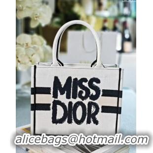 Best Classic Dior Small Book Tote bag in White and Black Miss Dior Graffiti Embroidery D1286 2024