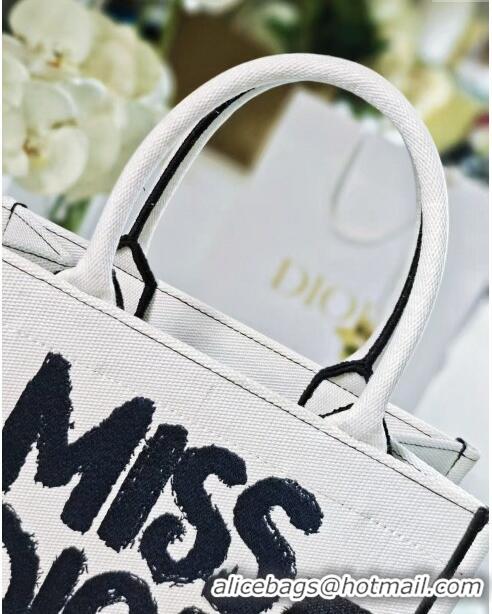 Best Classic Dior Small Book Tote bag in White and Black Miss Dior Graffiti Embroidery D1286 2024