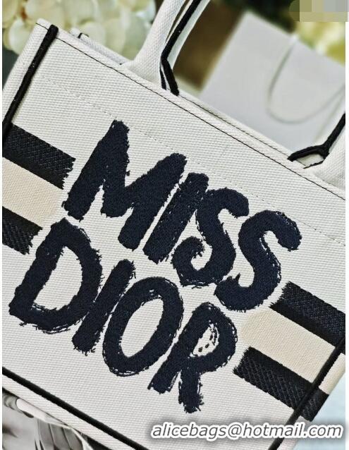 Best Classic Dior Small Book Tote bag in White and Black Miss Dior Graffiti Embroidery D1286 2024