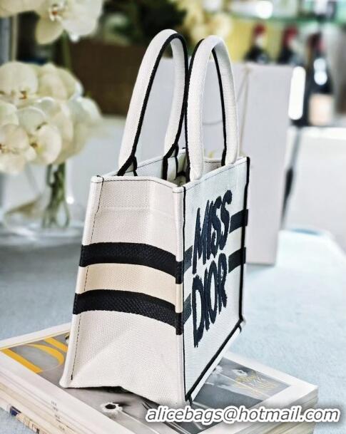 Best Classic Dior Small Book Tote bag in White and Black Miss Dior Graffiti Embroidery D1286 2024