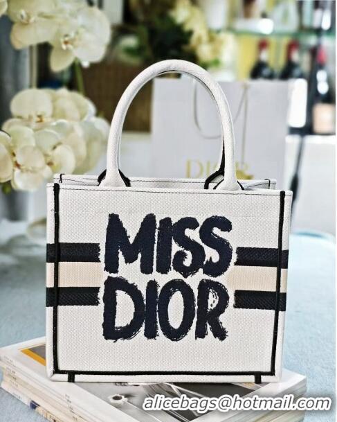 Best Classic Dior Small Book Tote bag in White and Black Miss Dior Graffiti Embroidery D1286 2024