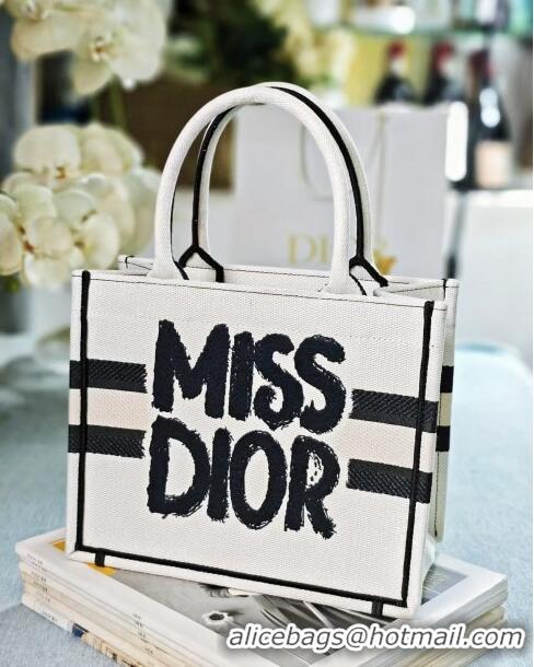 Best Classic Dior Small Book Tote bag in White and Black Miss Dior Graffiti Embroidery D1286 2024