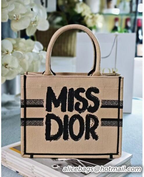 Wholesale Dior Small Book Tote bag in Beige and Black Miss Dior Graffiti Embroidery D1286 2024