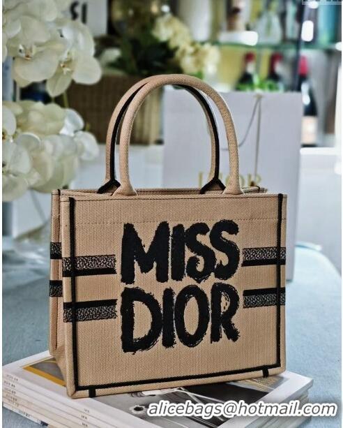 Wholesale Dior Small Book Tote bag in Beige and Black Miss Dior Graffiti Embroidery D1286 2024