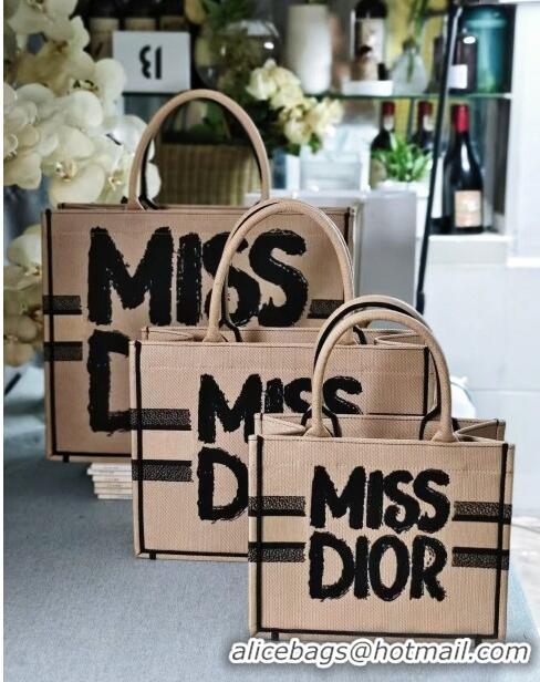 Wholesale Dior Small Book Tote bag in Beige and Black Miss Dior Graffiti Embroidery D1286 2024