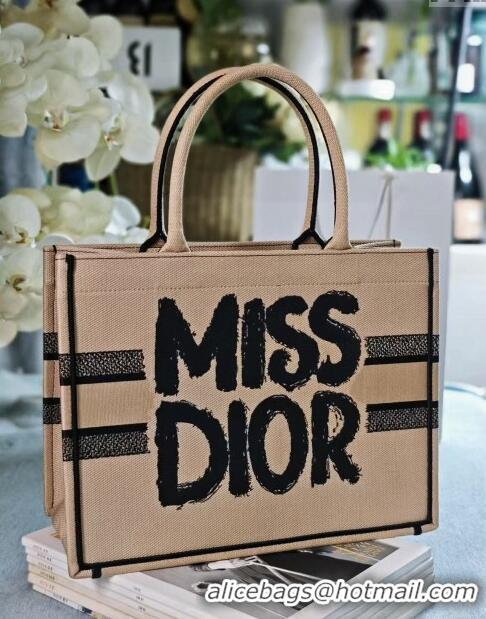 Classic Dior Medium Book Tote bag in Beige and Black Miss Dior Graffiti Embroidery D1287 2024