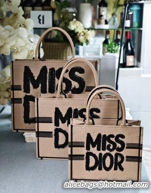 Classic Dior Medium Book Tote bag in Beige and Black Miss Dior Graffiti Embroidery D1287 2024