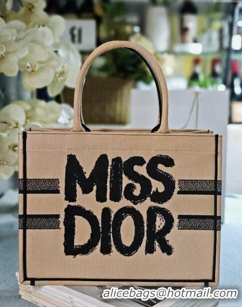 Classic Dior Medium Book Tote bag in Beige and Black Miss Dior Graffiti Embroidery D1287 2024