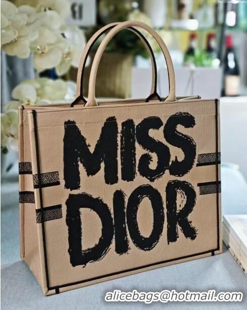 Buy Elegant Dior Large Book Tote bag in Beige and Black Miss Dior Graffiti Embroidery D1286 2024