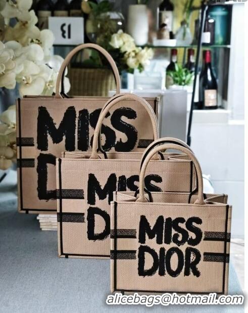 Buy Elegant Dior Large Book Tote bag in Beige and Black Miss Dior Graffiti Embroidery D1286 2024