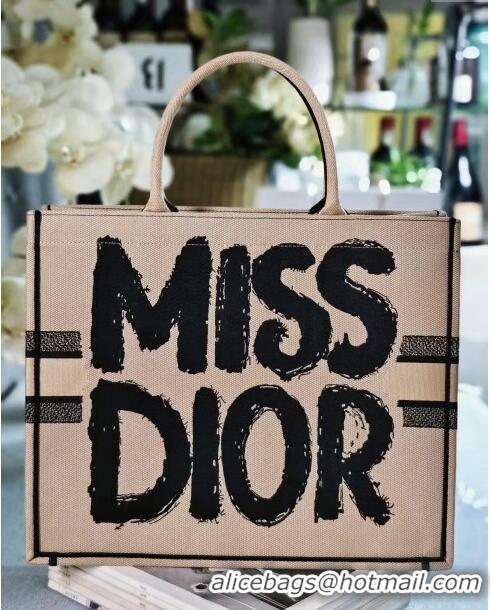 Buy Elegant Dior Large Book Tote bag in Beige and Black Miss Dior Graffiti Embroidery D1286 2024