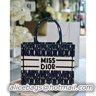 High Quality Dior Small Book Tote bag in Blue and White Miss Dior Allover Embroidery CD1286 2024