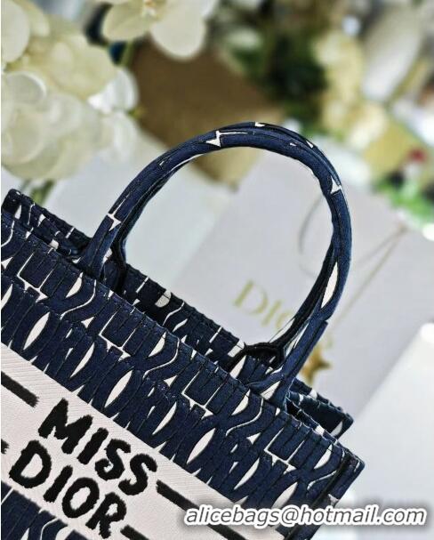 High Quality Dior Small Book Tote bag in Blue and White Miss Dior Allover Embroidery CD1286 2024