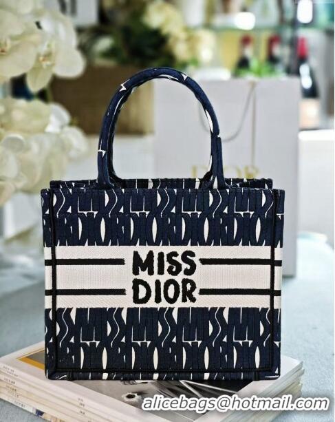 High Quality Dior Small Book Tote bag in Blue and White Miss Dior Allover Embroidery CD1286 2024