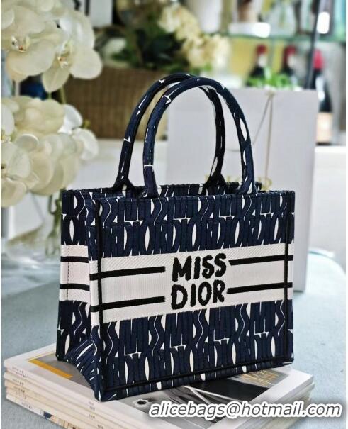 High Quality Dior Small Book Tote bag in Blue and White Miss Dior Allover Embroidery CD1286 2024