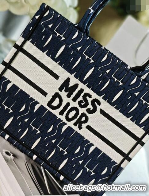 High Quality Dior Small Book Tote bag in Blue and White Miss Dior Allover Embroidery CD1286 2024