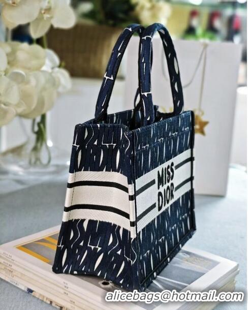 High Quality Dior Small Book Tote bag in Blue and White Miss Dior Allover Embroidery CD1286 2024