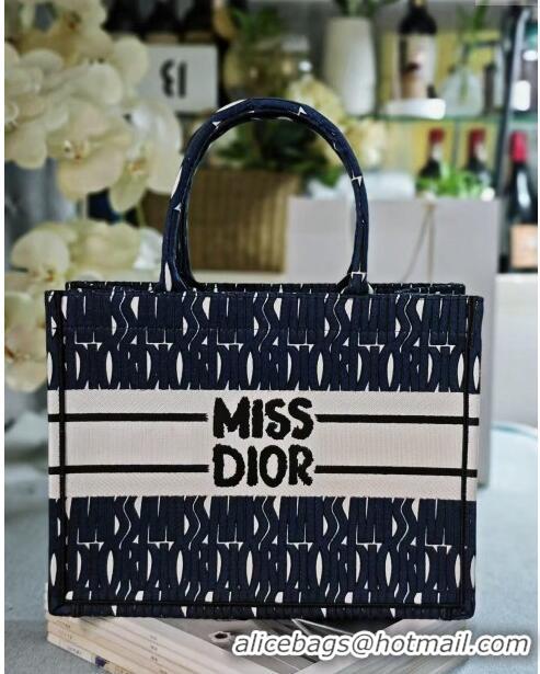 Discount Dior Medium Book Tote bag in Blue and White Miss Dior Allover Embroidery D1287 2024