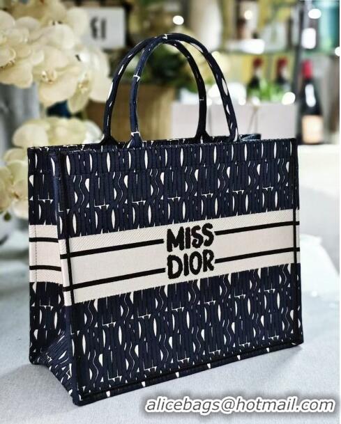 Cheap Price Dior Large Book Tote bag in Blue and White Miss Dior Allover Embroidery CD1286 2024