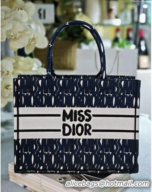 Cheap Price Dior Large Book Tote bag in Blue and White Miss Dior Allover Embroidery CD1286 2024