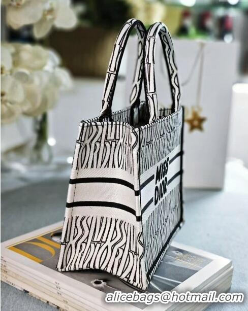 Spot Bulk Dior Small Book Tote bag in White and Black Miss Dior Allover Embroidery CD1286 2024