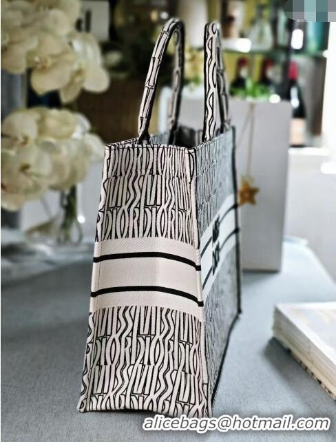 Best Quality Dior Large Book Tote bag in White and Black Miss Dior Allover Embroidery CD1286 2024